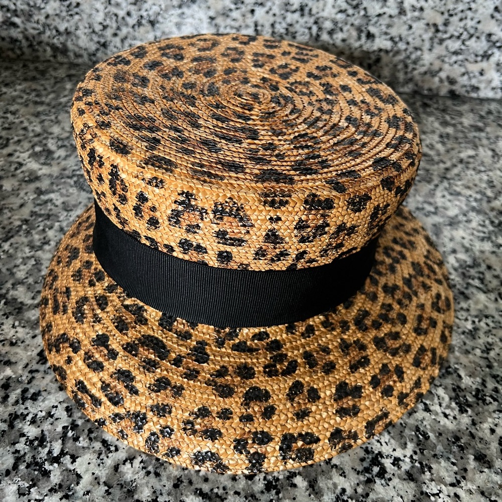 Women’s New EricJavits Straw Hand Painted Leopard-Hand Blocked  hat